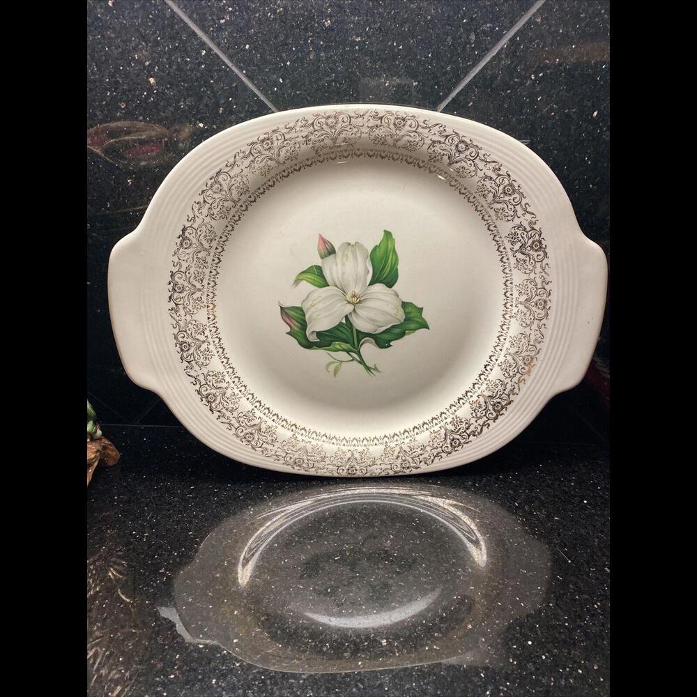 🎩🍽️American Limoges China Glamour Trillium 22K 13.5" Oval Serving Platter